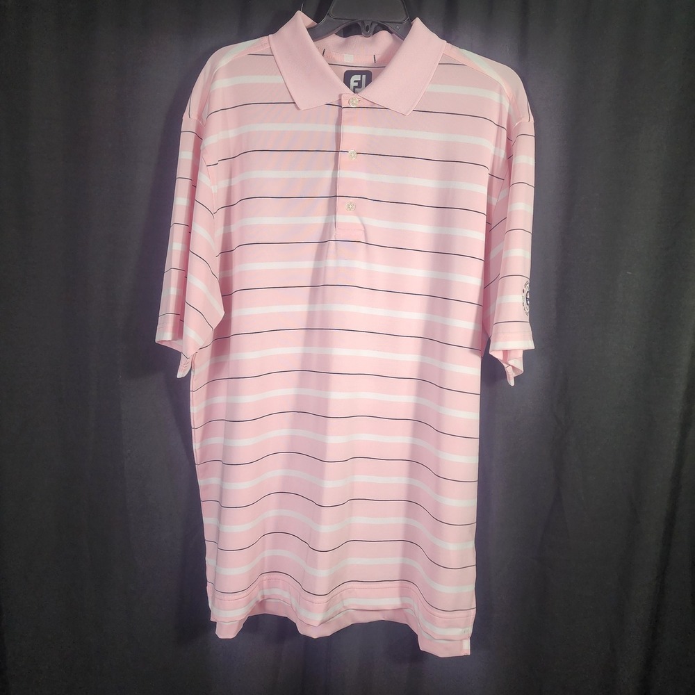FootJoy‎ Mens Large Pink Striped ProDry Golf Polo Greenbrier Country Club Logo